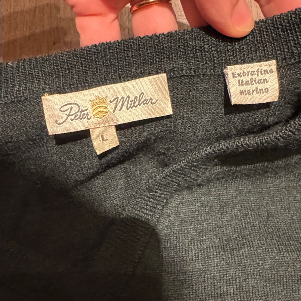 Peter Millar Dark Green V-Neck Sweater - Picture 2 of 5